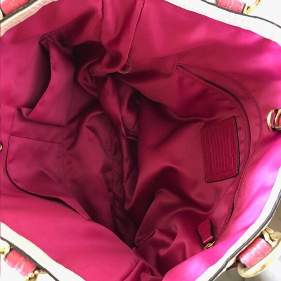 COACH Pink Cream/ Light Taupe Leather Color Block Chain Strap Tote Purse - Picture 10 of 14